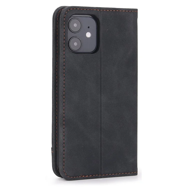 Polo 008 Série Rétro Business Wallet Flip Leather Case de Couverture de Protection de L'absorption Magnétique Pour Iphone 11 6,1 Pouces - le Noir