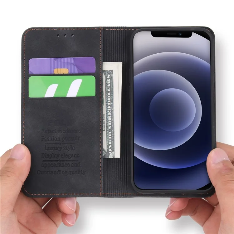 Polo 008 Série Rétro Business Wallet Flip Leather Case de Couverture de Protection de L'absorption Magnétique Pour Iphone 11 6,1 Pouces - le Noir