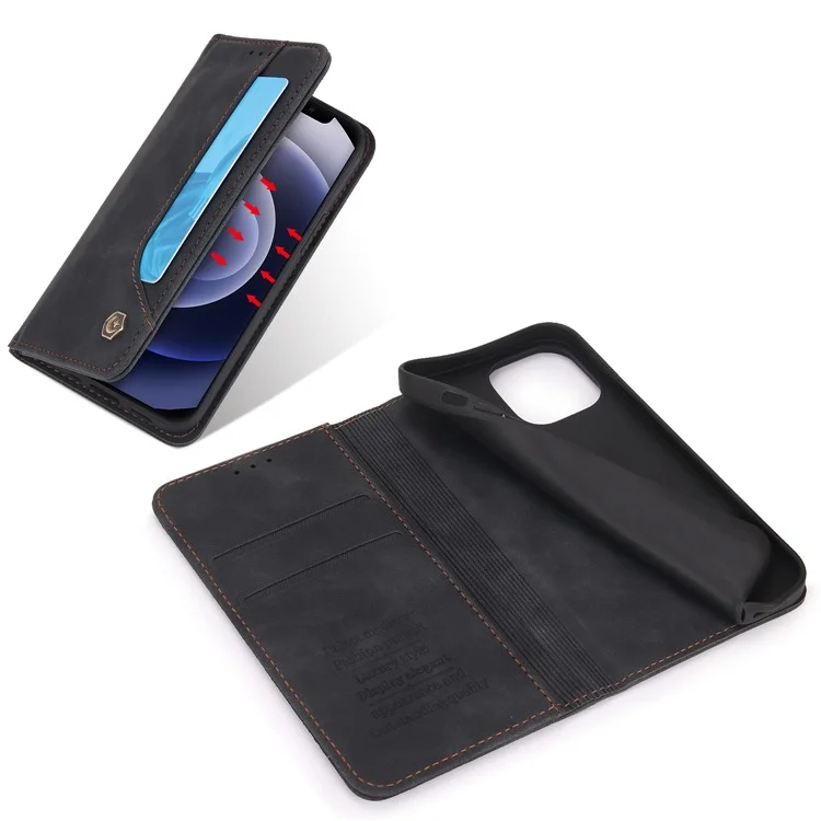 Polo 008 Série Rétro Business Wallet Flip Leather Case de Couverture de Protection de L'absorption Magnétique Pour Iphone 11 6,1 Pouces - le Noir