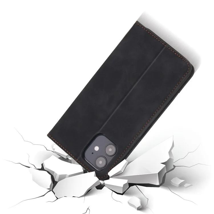 Polo 008 Série Rétro Business Wallet Flip Leather Case de Couverture de Protection de L'absorption Magnétique Pour Iphone 11 6,1 Pouces - le Noir