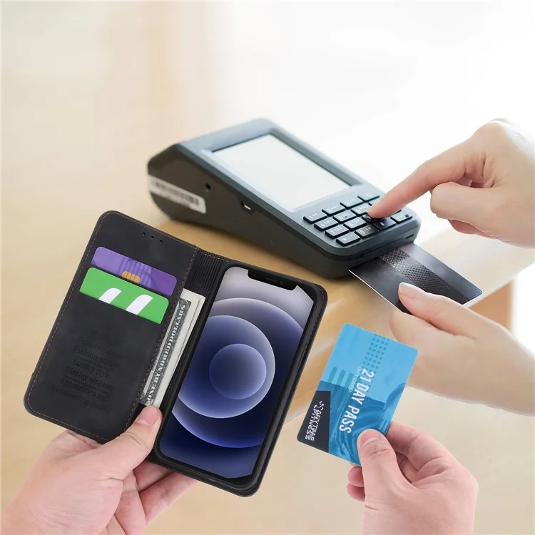 Polo 008 Série Rétro Business Wallet Flip Leather Case de Couverture de Protection de L'absorption Magnétique Pour Iphone 11 6,1 Pouces - le Noir