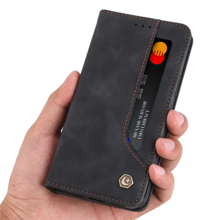 Polo 008 Série Rétro Business Wallet Flip Leather Case de Couverture de Protection de L'absorption Magnétique Pour Iphone 11 6,1 Pouces - le Noir