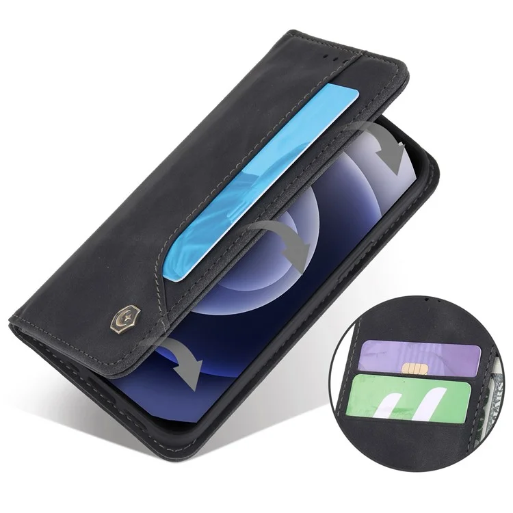 Polo 008 Série Rétro Business Wallet Flip Leather Case de Couverture de Protection de L'absorption Magnétique Pour Iphone 11 6,1 Pouces - le Noir