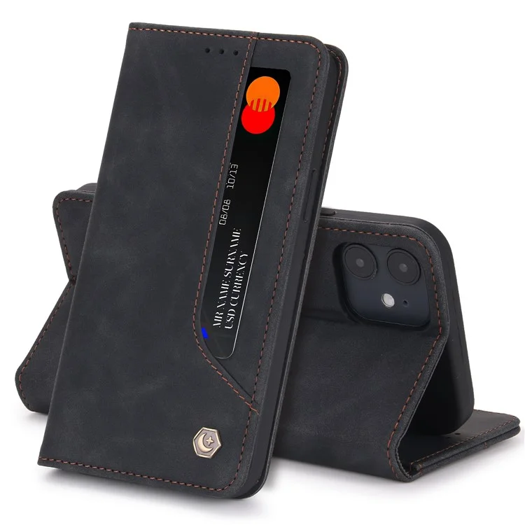 Polo 008 Série Rétro Business Wallet Flip Leather Case de Couverture de Protection de L'absorption Magnétique Pour Iphone 11 6,1 Pouces - le Noir