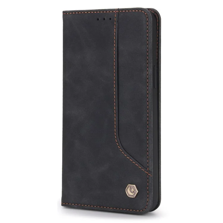 Pola 008 Serie Vintage PU Leather Flip Willet Cinete Auto Cerrar la Cubierta de Teléfono Protectora a Prueba de Choque Magnético Con Soporte Para Iphone 11 Pro Max 6.5 Pulgadas - Negro