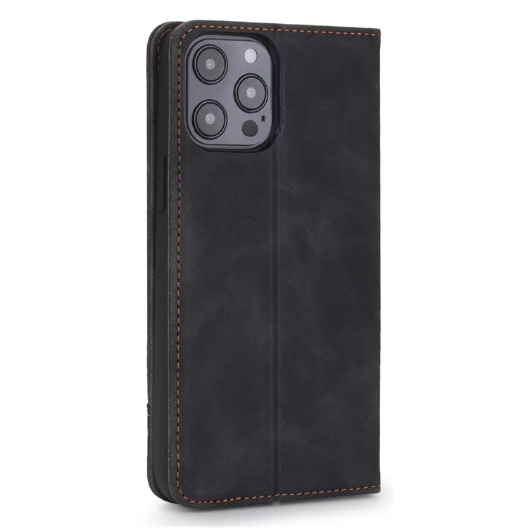 Pola 008 Serie Vintage PU Leather Flip Willet Cinete Auto Cerrar la Cubierta de Teléfono Protectora a Prueba de Choque Magnético Con Soporte Para Iphone 11 Pro Max 6.5 Pulgadas - Negro