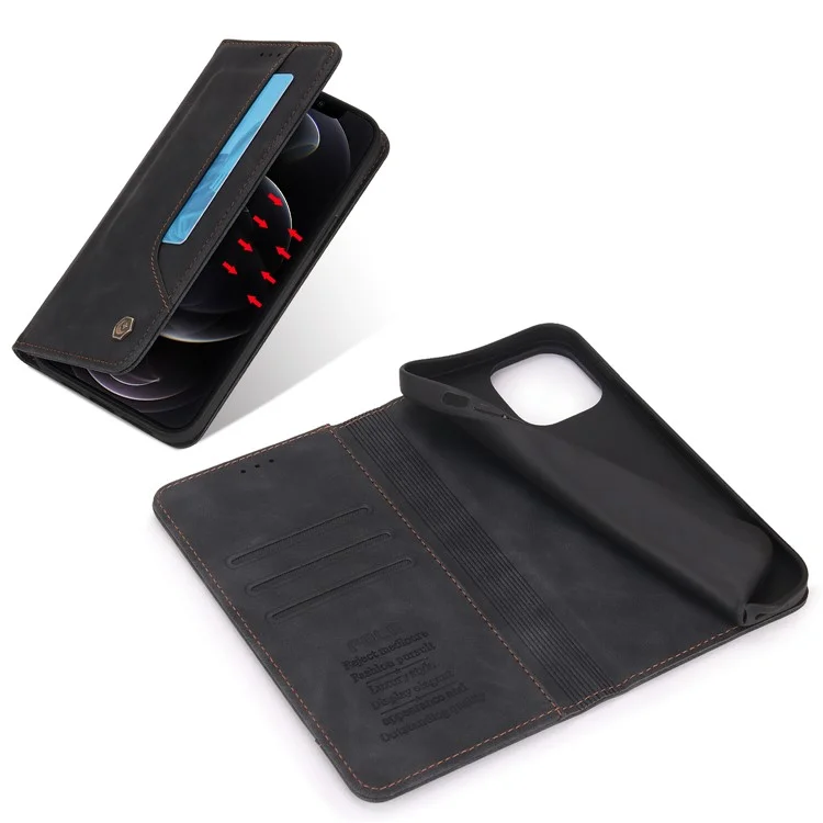 Pola 008 Serie Vintage PU Leather Flip Willet Cinete Auto Cerrar la Cubierta de Teléfono Protectora a Prueba de Choque Magnético Con Soporte Para Iphone 11 Pro Max 6.5 Pulgadas - Negro