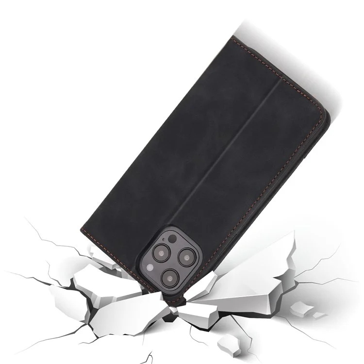 Pola 008 Serie Vintage PU Leather Flip Willet Cinete Auto Cerrar la Cubierta de Teléfono Protectora a Prueba de Choque Magnético Con Soporte Para Iphone 11 Pro Max 6.5 Pulgadas - Negro