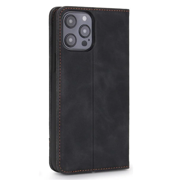 POLA 008 Series Magnetic Absorption Retro Leather Flip Case Wallet Stand Protective Cover for iPhone 11 Pro 5.8 inch - Black