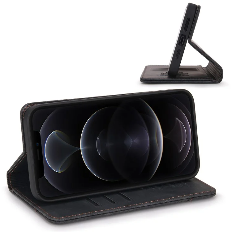 POLA 008 Series Magnetic Absorption Retro Leather Flip Case Wallet Stand Protective Cover for iPhone 11 Pro 5.8 inch - Black