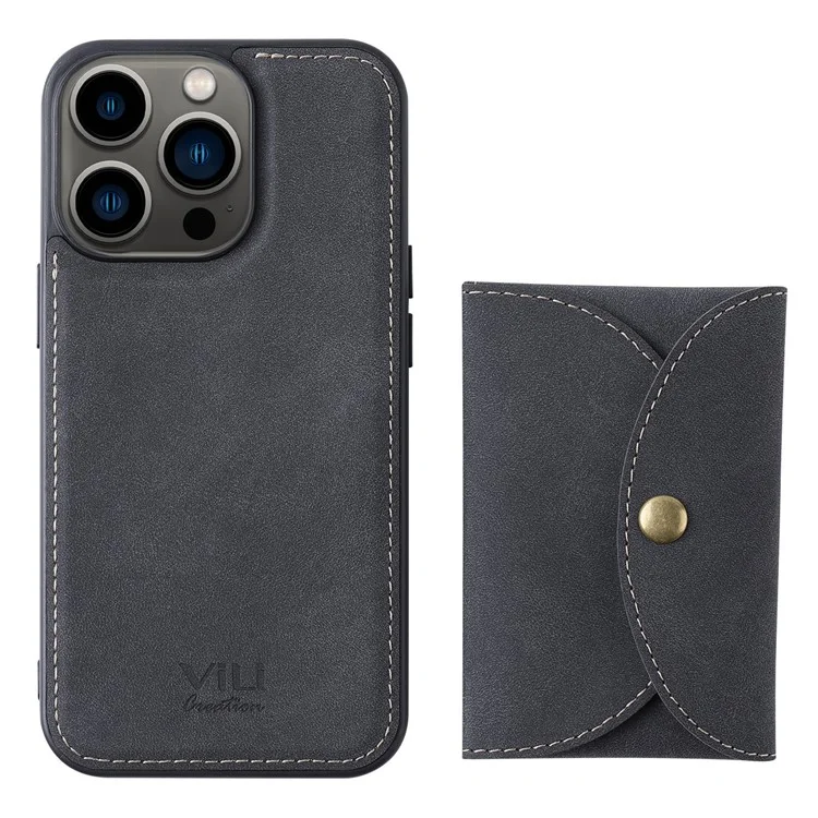 VILI TR Series Detachable 2-in-1 Design Magnetic Right Open Card Slot Leather Coated PC+TPU Case for iPhone 13 Pro 6.1 inch - Black