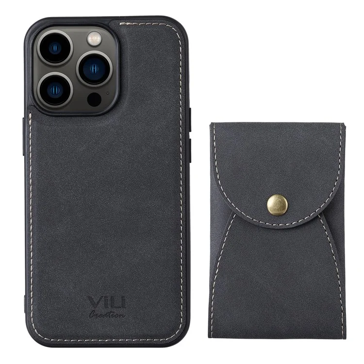 VILI TR Series Shockproof Detachable 2-in-1 Cover Magnetic Vertical Open Card Slot Leather Coated PC+TPU Phone Case for iPhone 13 Pro Max 6.7 inch - Black
