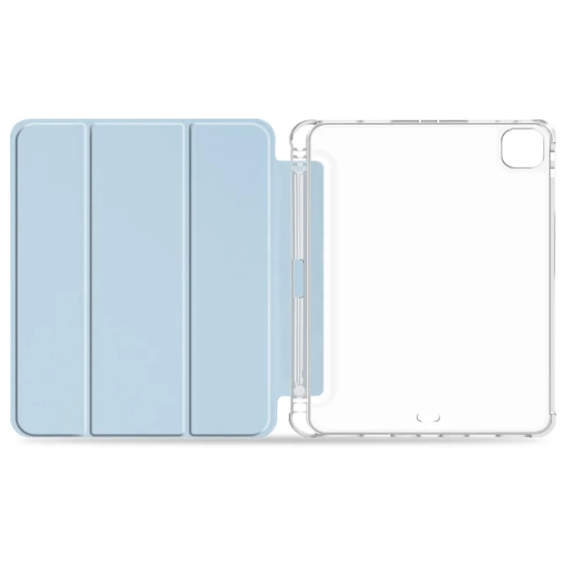 Anti-drop Trifold Stand Protective Cover Shockproof Transparent Tablet Case with Pencil Holder for iPad Pro 12.9-inch (2021) - Blue