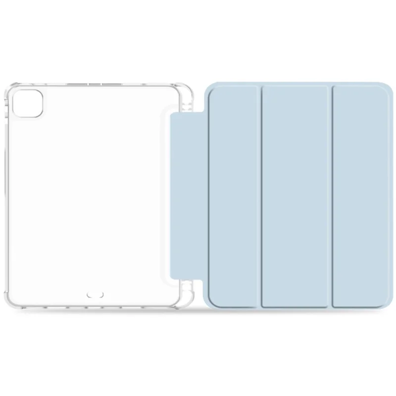 Anti-drop Trifold Stand Protective Cover Shockproof Transparent Tablet Case with Pencil Holder for iPad Pro 12.9-inch (2021) - Blue