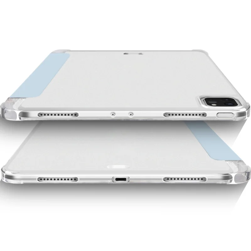 Anti-drop Trifold Stand Protective Cover Shockproof Transparent Tablet Case with Pencil Holder for iPad Pro 12.9-inch (2021) - Blue