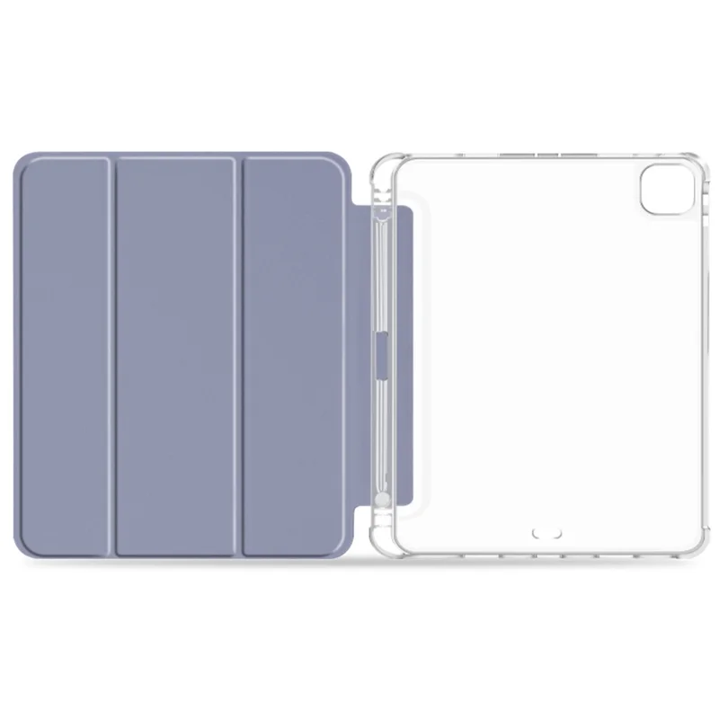 Stand TriFold Anti-goutte Couverture De Protection Tablette Transparente Antichoc Avec Support De Crayon Pour IPad Pro 12.9-pouce (2021) - Mauve