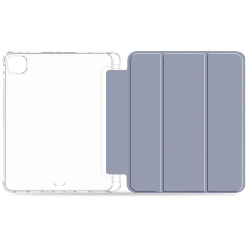 Stand TriFold Anti-goutte Couverture De Protection Tablette Transparente Antichoc Avec Support De Crayon Pour IPad Pro 12.9-pouce (2021) - Mauve