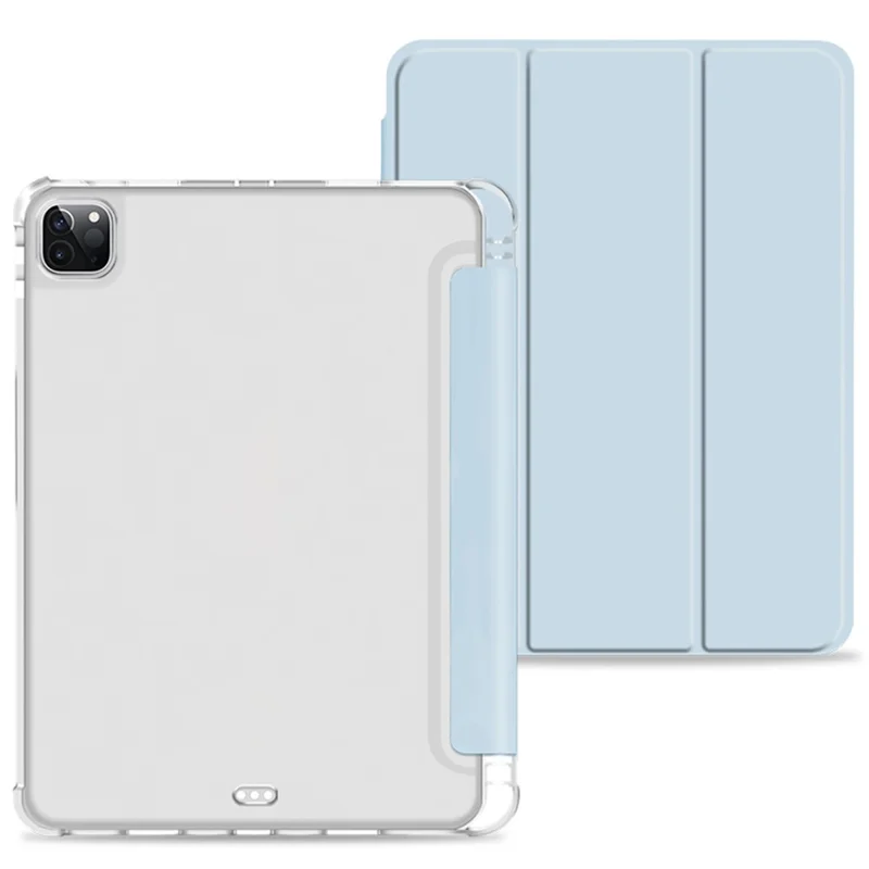 For iPad Pro 11 (2020) / (2021) / (2022) Shockproof Case Anti-drop Protective Cover Transparent Tablet Case with Trifold Stand / Pencil Slot - Blue