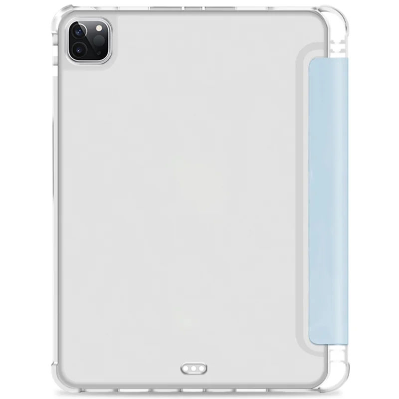 For iPad Pro 11 (2020) / (2021) / (2022) Shockproof Case Anti-drop Protective Cover Transparent Tablet Case with Trifold Stand / Pencil Slot - Blue