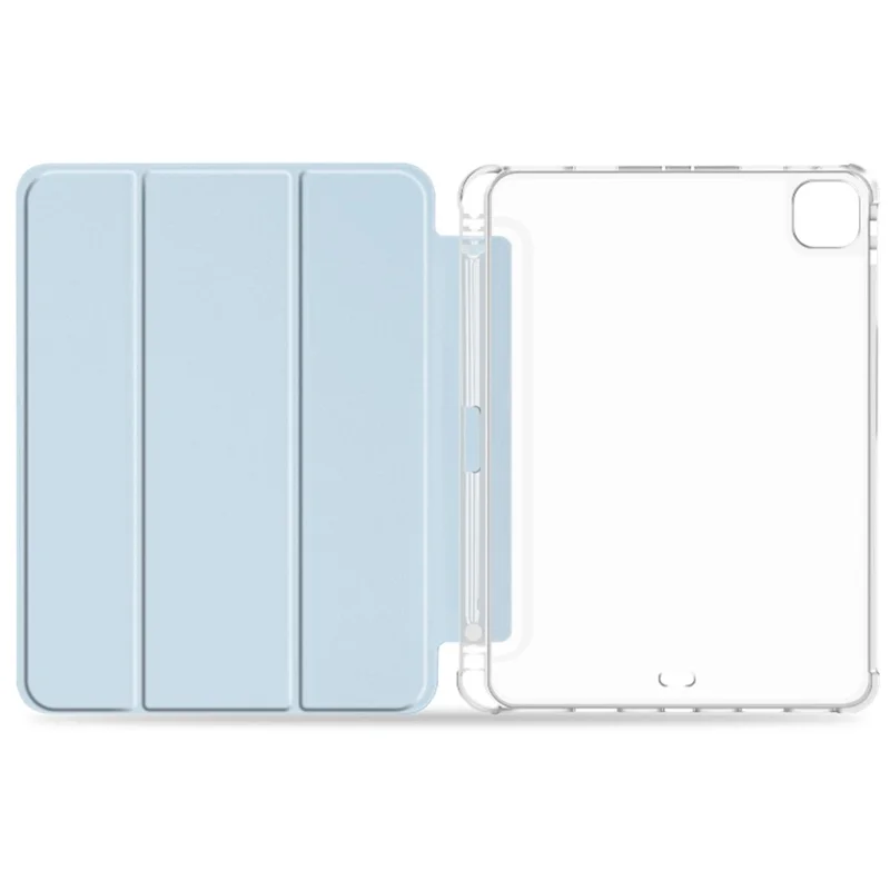 For iPad Pro 11 (2020) / (2021) / (2022) Shockproof Case Anti-drop Protective Cover Transparent Tablet Case with Trifold Stand / Pencil Slot - Blue