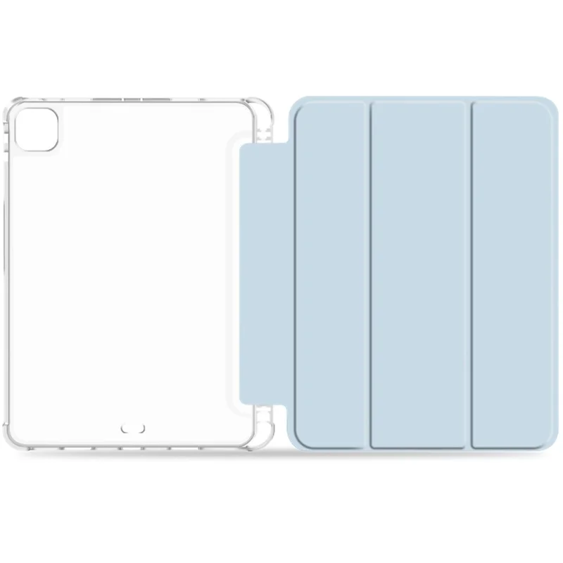 For iPad Pro 11 (2020) / (2021) / (2022) Shockproof Case Anti-drop Protective Cover Transparent Tablet Case with Trifold Stand / Pencil Slot - Blue