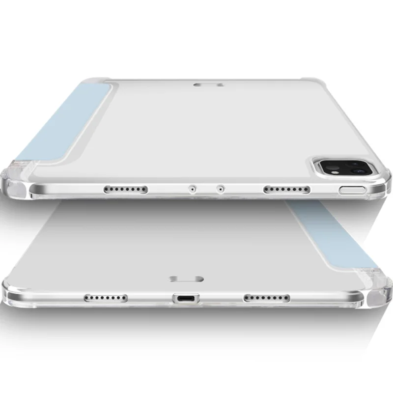 For iPad Pro 11 (2020) / (2021) / (2022) Shockproof Case Anti-drop Protective Cover Transparent Tablet Case with Trifold Stand / Pencil Slot - Blue