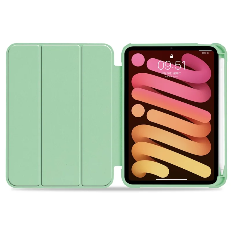 Slim Stand Hard Back Shell Protective Cover Drop-Proof TPU Frame Scratch Resistant Tablet Case with Pencil Holder for iPad mini (2024) / mini (2021) - Green