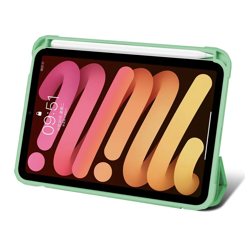 Slim Stand Hard Back Shell Protective Cover Drop-Proof TPU Frame Scratch Resistant Tablet Case with Pencil Holder for iPad mini (2024) / mini (2021) - Green