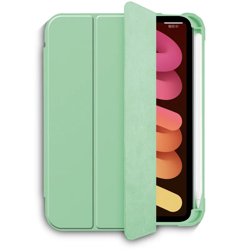 Slim Stand Hard Back Shell Protective Cover Drop-Proof TPU Frame Scratch Resistant Tablet Case with Pencil Holder for iPad mini (2024) / mini (2021) - Green