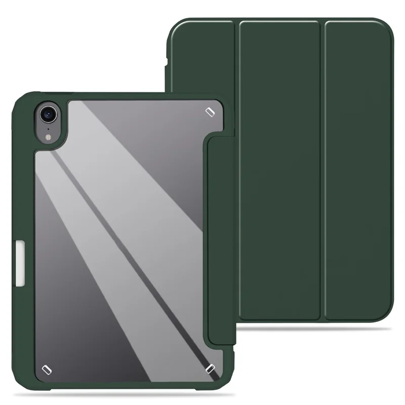 Slim Stand Hard Back Shell Protective Cover Drop-Proof TPU Frame Scratch Resistant Tablet Case with Pencil Holder for iPad mini (2024) / mini (2021) - Army Green