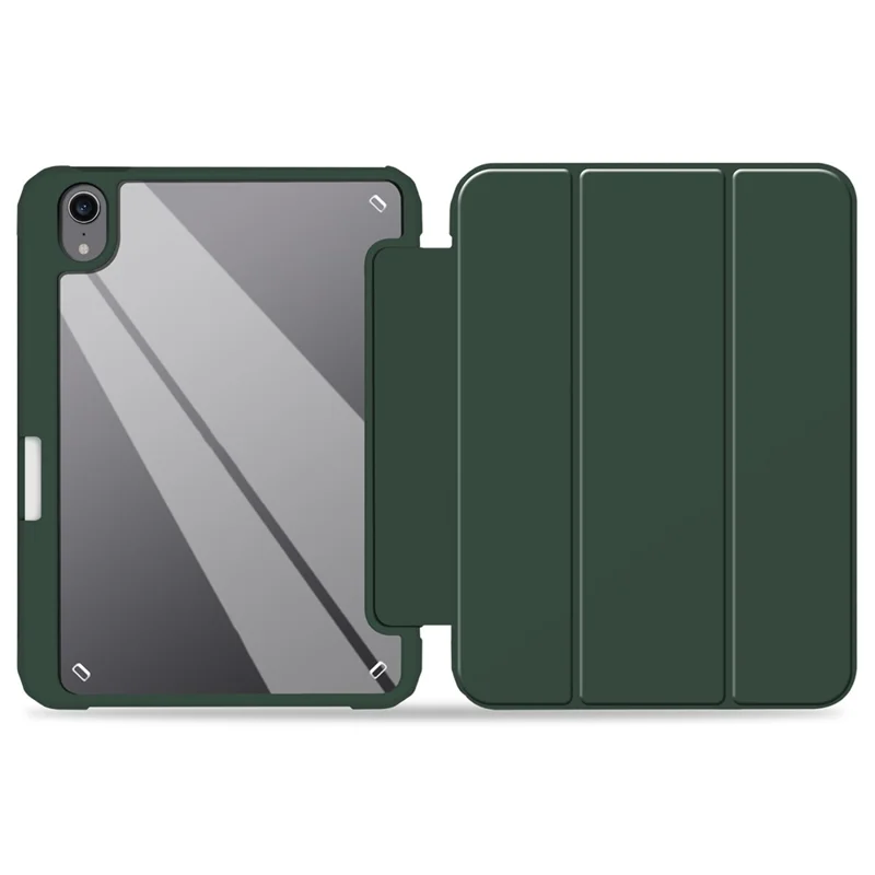 Slim Stand Hard Back Shell Protective Cover Drop-Proof TPU Frame Scratch Resistant Tablet Case with Pencil Holder for iPad mini (2024) / mini (2021) - Army Green
