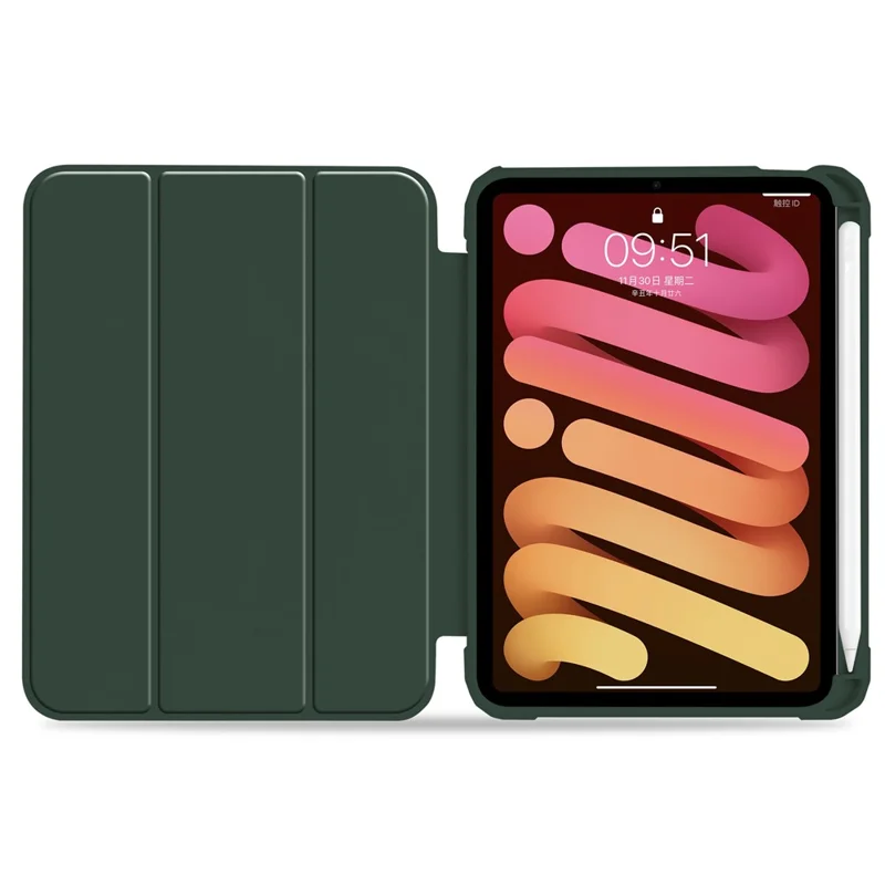 Slim Stand Hard Back Shell Protective Cover Drop-Proof TPU Frame Scratch Resistant Tablet Case with Pencil Holder for iPad mini (2024) / mini (2021) - Army Green