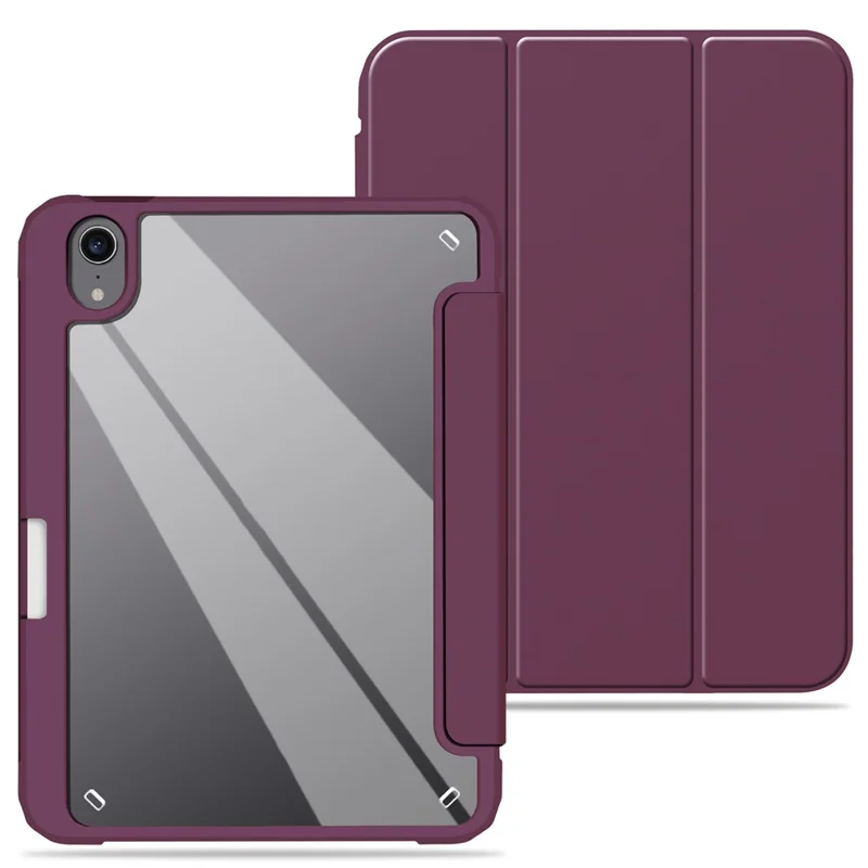 Slim Stand Hard Back Shell Protective Cover Drop-Proof TPU Frame Scratch Resistant Tablet Case with Pencil Holder for iPad mini (2024) / mini (2021) - Plum