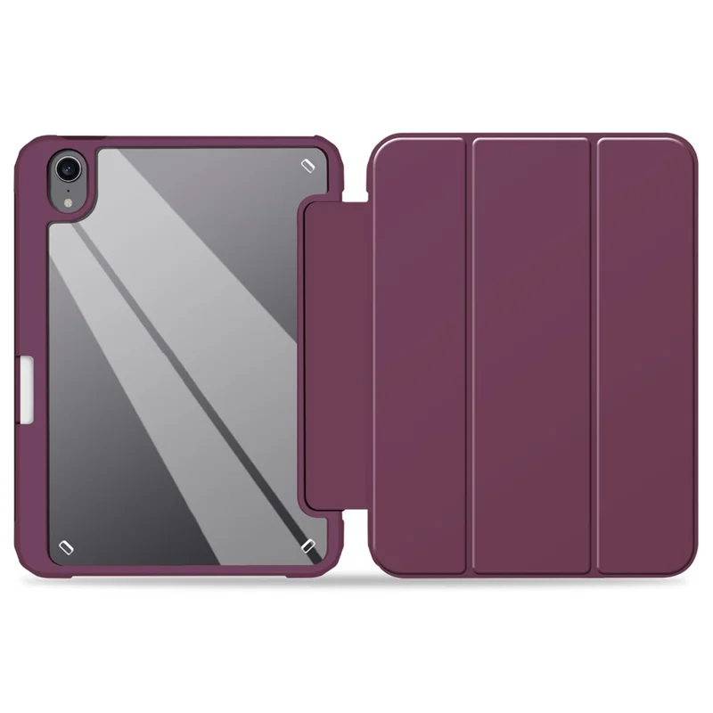 Slim Stand Hard Back Shell Protective Cover Drop-Proof TPU Frame Scratch Resistant Tablet Case with Pencil Holder for iPad mini (2024) / mini (2021) - Plum