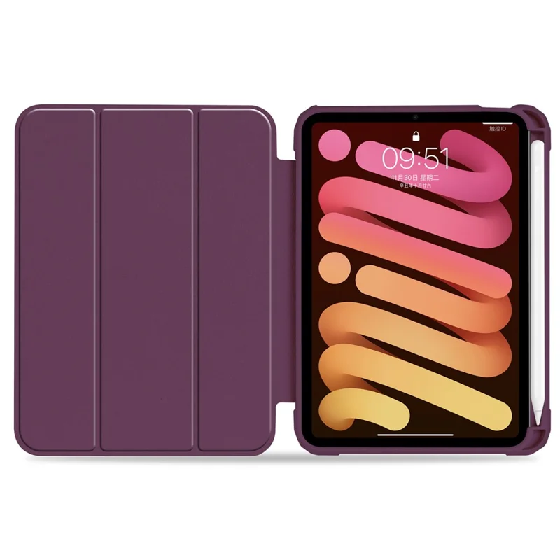 Slim Stand Hard Back Shell Protective Cover Drop-Proof TPU Frame Scratch Resistant Tablet Case with Pencil Holder for iPad mini (2024) / mini (2021) - Plum