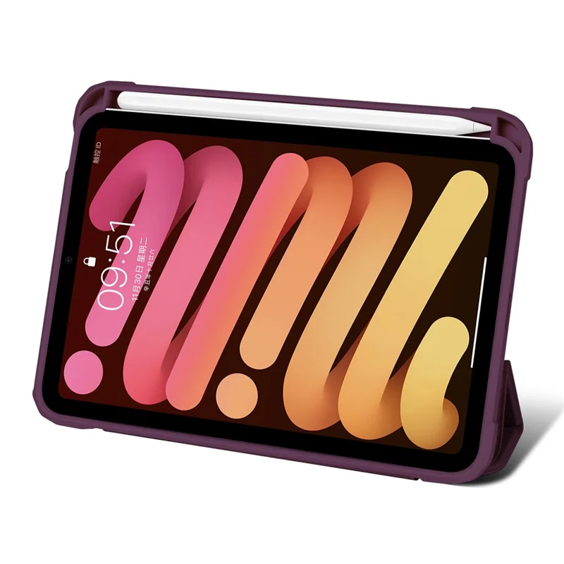 Slim Stand Hard Back Shell Protective Cover Drop-Proof TPU Frame Scratch Resistant Tablet Case with Pencil Holder for iPad mini (2024) / mini (2021) - Plum