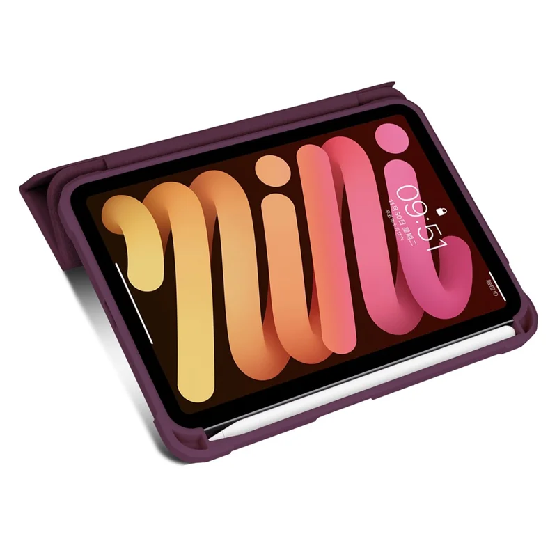 Slim Stand Hard Back Shell Protective Cover Drop-Proof TPU Frame Scratch Resistant Tablet Case with Pencil Holder for iPad mini (2024) / mini (2021) - Plum