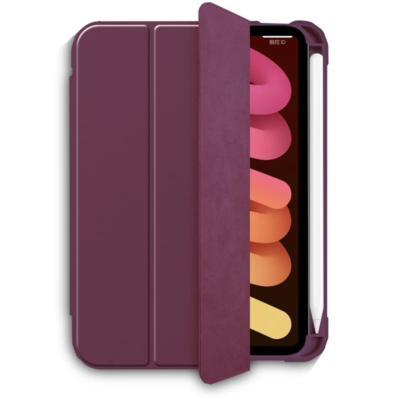 Slim Stand Hard Back Shell Protective Cover Drop-Proof TPU Frame Scratch Resistant Tablet Case with Pencil Holder for iPad mini (2024) / mini (2021) - Plum