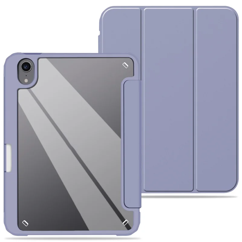 Slim Stand Hard Back Shell Protective Cover Drop-Proof TPU Frame Scratch Resistant Tablet Case with Pencil Holder for iPad mini (2024) / mini (2021) - Purple