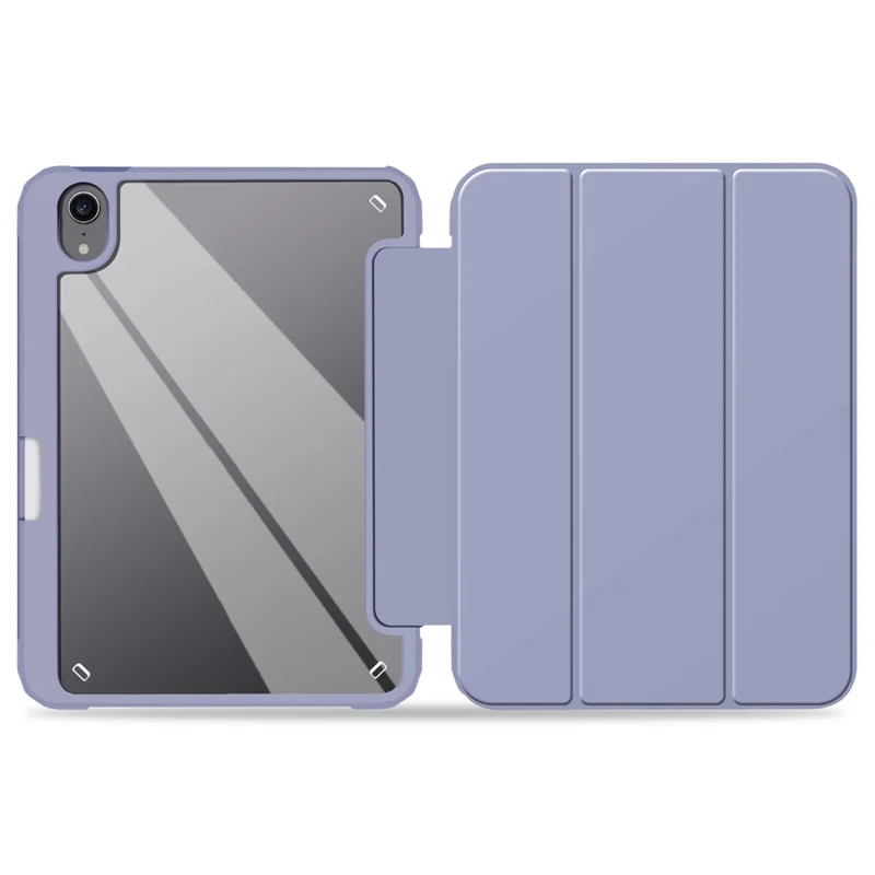 Slim Stand Hard Back Shell Protective Cover Drop-Proof TPU Frame Scratch Resistant Tablet Case with Pencil Holder for iPad mini (2024) / mini (2021) - Purple