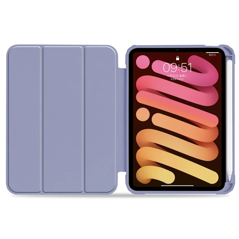 Slim Stand Hard Back Shell Protective Cover Drop-Proof TPU Frame Scratch Resistant Tablet Case with Pencil Holder for iPad mini (2024) / mini (2021) - Purple