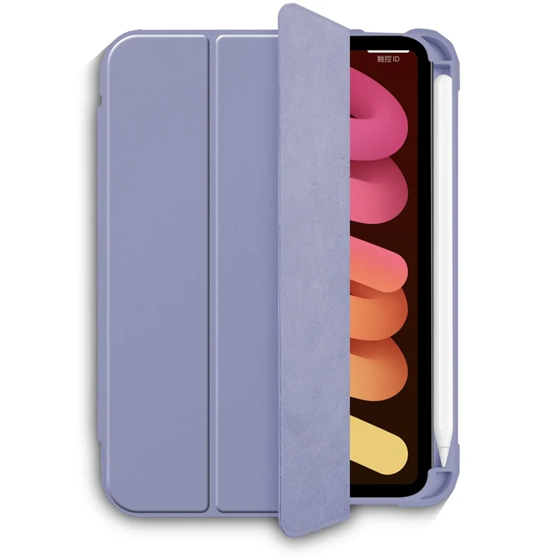 Slim Stand Hard Back Shell Protective Cover Drop-Proof TPU Frame Scratch Resistant Tablet Case with Pencil Holder for iPad mini (2024) / mini (2021) - Purple
