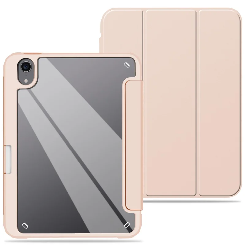 Slim Stand Hard Back Shell Protective Cover Drop-Proof TPU Frame Scratch Resistant Tablet Case with Pencil Holder for iPad mini (2024) / mini (2021) - Pink