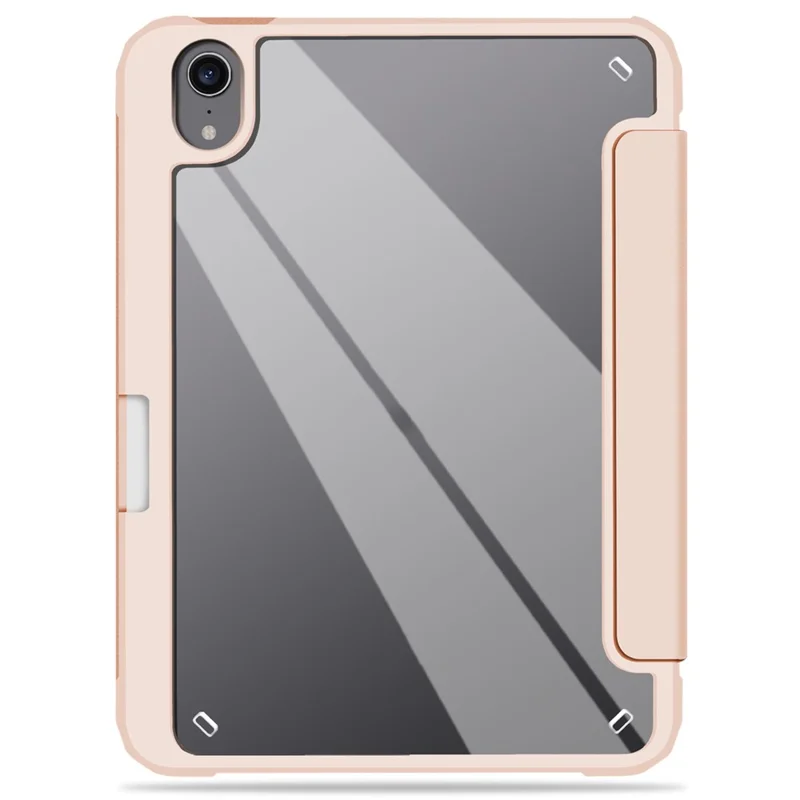 Slim Stand Hard Back Shell Protective Cover Drop-Proof TPU Frame Scratch Resistant Tablet Case with Pencil Holder for iPad mini (2024) / mini (2021) - Pink