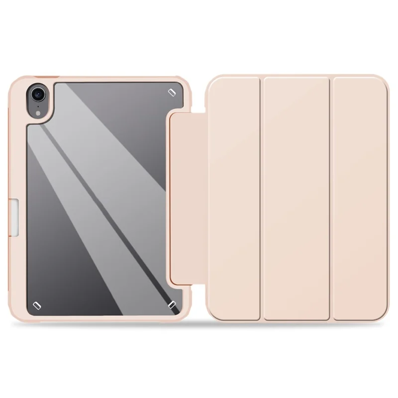 Slim Stand Hard Back Shell Protective Cover Drop-Proof TPU Frame Scratch Resistant Tablet Case with Pencil Holder for iPad mini (2024) / mini (2021) - Pink