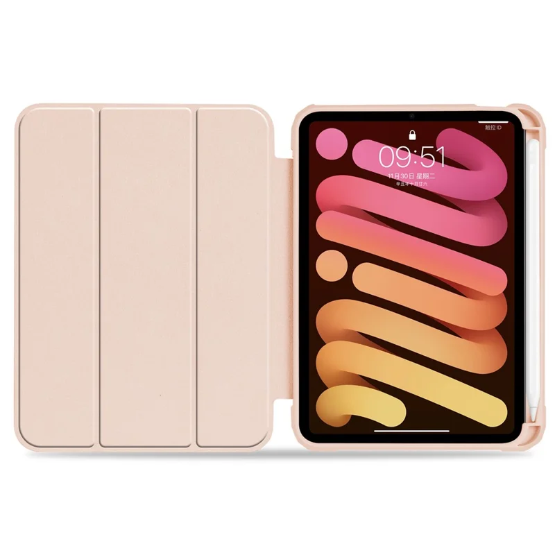 Slim Stand Hard Back Shell Protective Cover Drop-Proof TPU Frame Scratch Resistant Tablet Case with Pencil Holder for iPad mini (2024) / mini (2021) - Pink