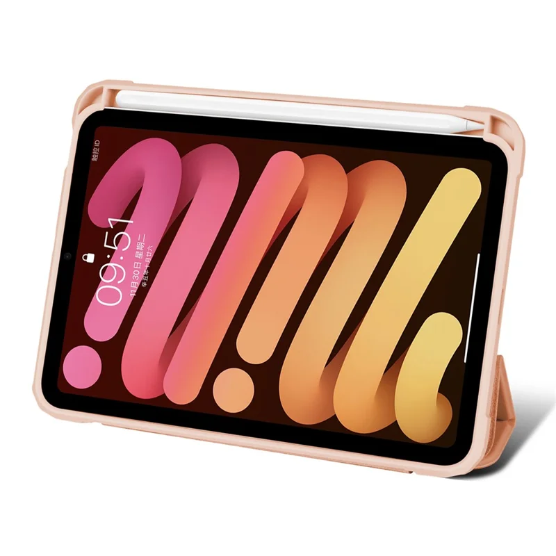 Slim Stand Hard Back Shell Protective Cover Drop-Proof TPU Frame Scratch Resistant Tablet Case with Pencil Holder for iPad mini (2024) / mini (2021) - Pink