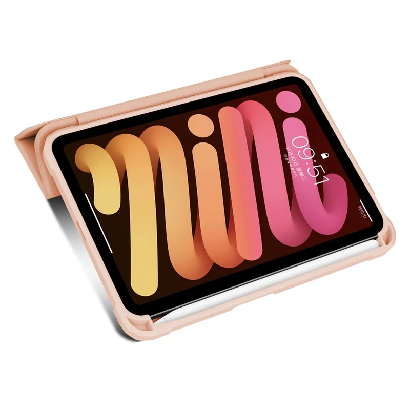 Slim Stand Hard Back Shell Protective Cover Drop-Proof TPU Frame Scratch Resistant Tablet Case with Pencil Holder for iPad mini (2024) / mini (2021) - Pink