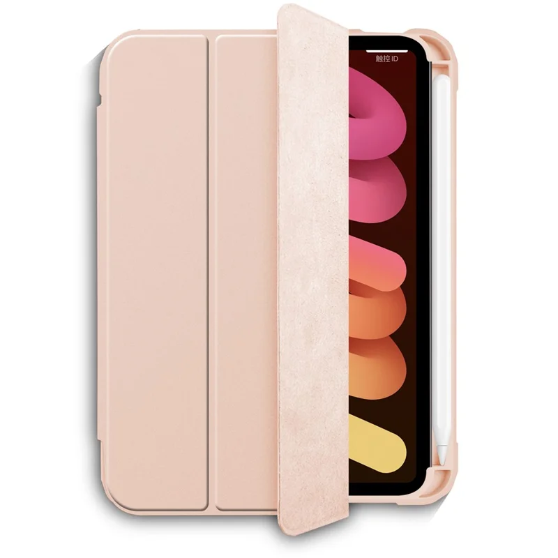 Slim Stand Hard Back Shell Protective Cover Drop-Proof TPU Frame Scratch Resistant Tablet Case with Pencil Holder for iPad mini (2024) / mini (2021) - Pink