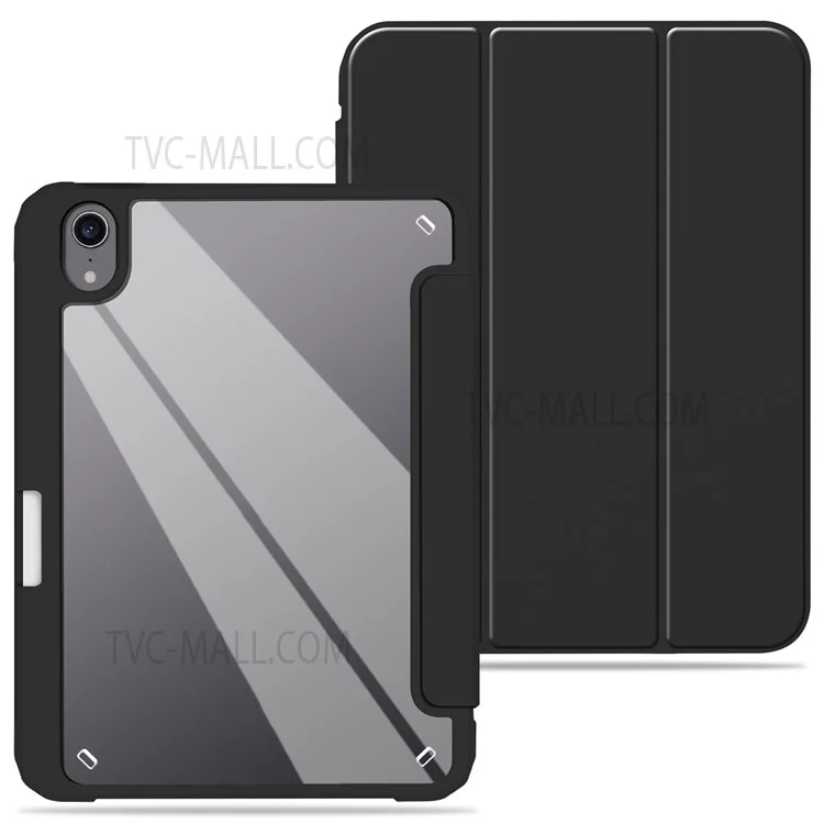 Slim Stand Hard Back Shell Protective Cover Drop-Proof TPU Frame Scratch Resistant Tablet Case with Pencil Holder for iPad mini (2024) / mini (2021) - Black